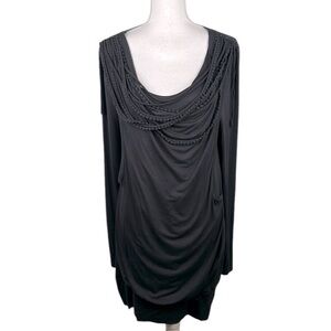 Anna Scott Black Long Sleeve Boho front Tassel Detail Dress Size Large